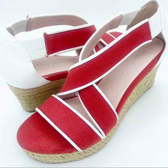 Taryn Rose Shoes - Taryn Rose Like New Red w/ White Trim Rope Wedges